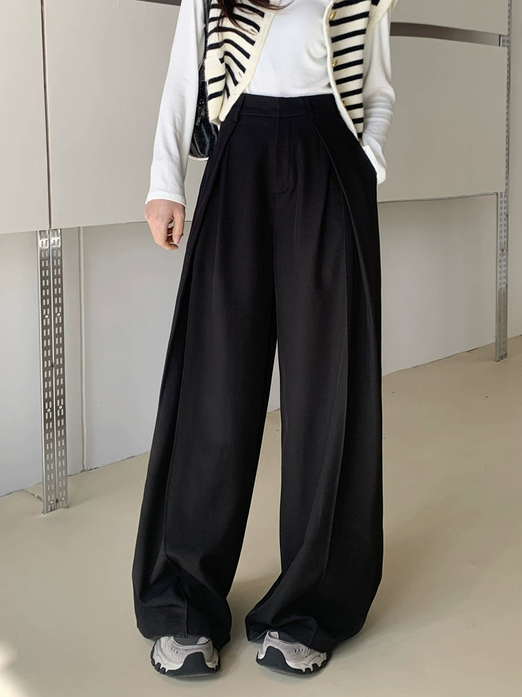 ハイウエストストレートタックワイドパンツ