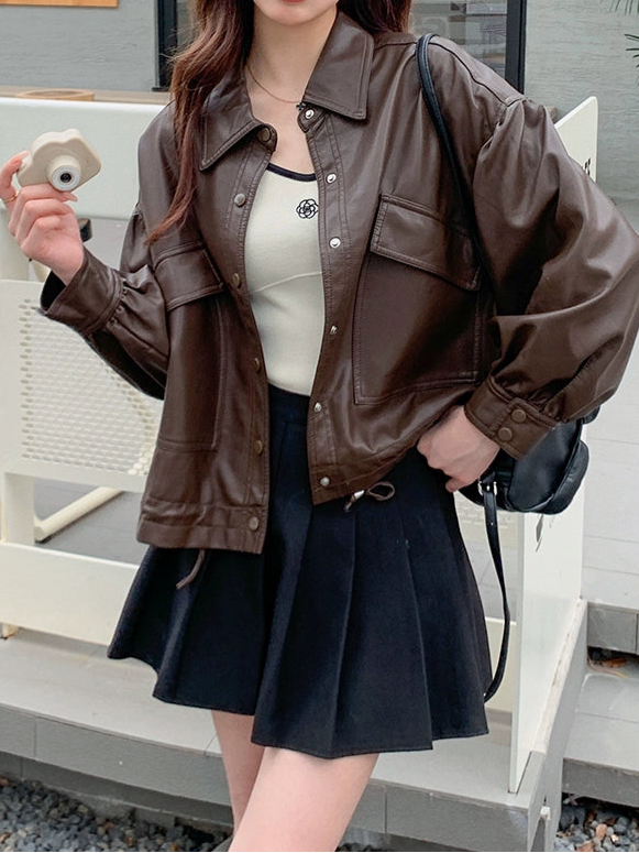 ルーズシルエットフェイクレザージャケット