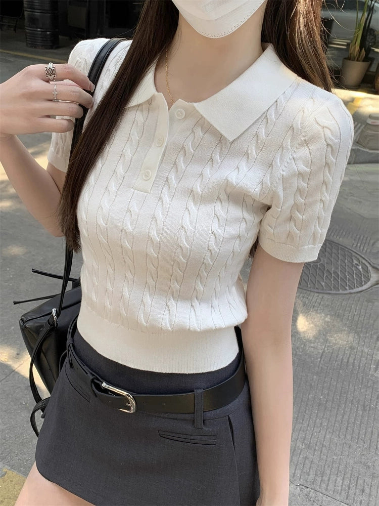 ケーブルニットポロニットTシャツ