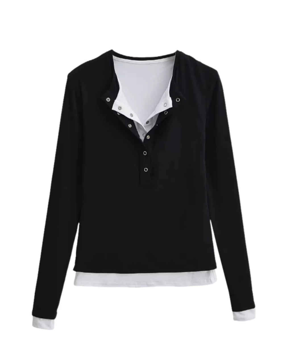 ドッキングレイヤードヘンリーネックトップス