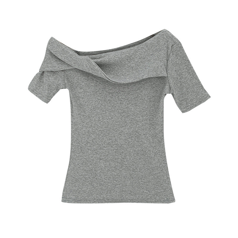 アシンメトリードレープネックTシャツ