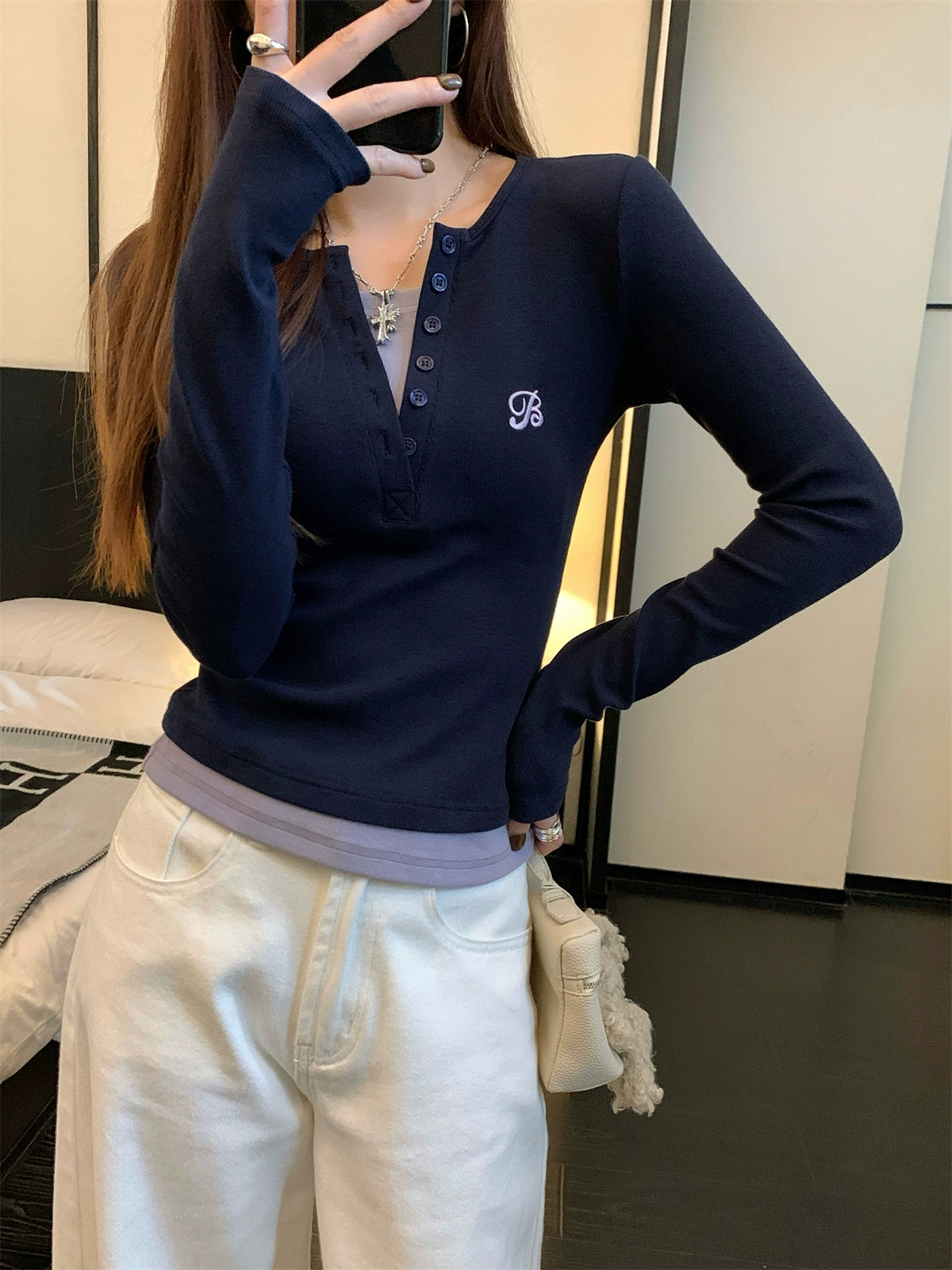 レイヤードバイカラーリブログTシャツ