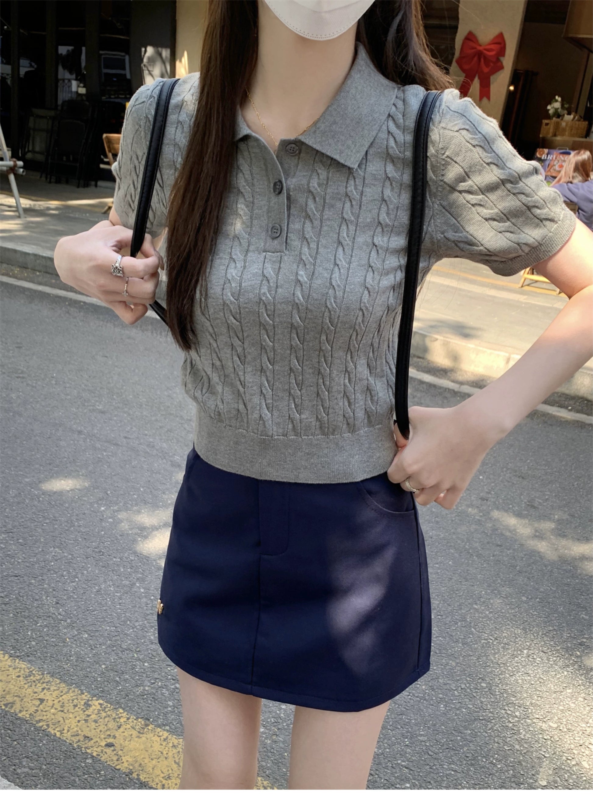 ケーブルニットポロニットTシャツ