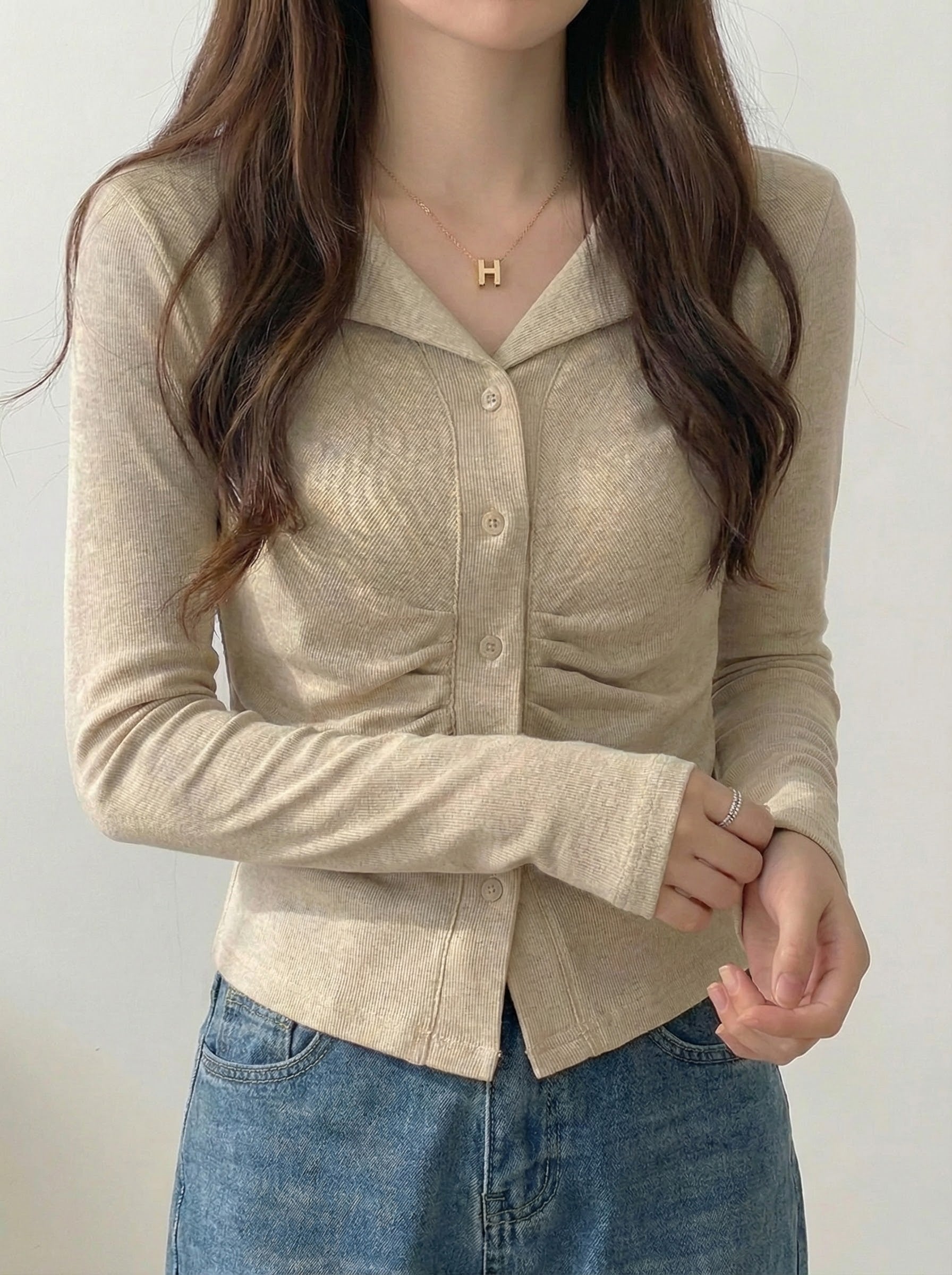 Vネックシャーリングスリムカーディガン