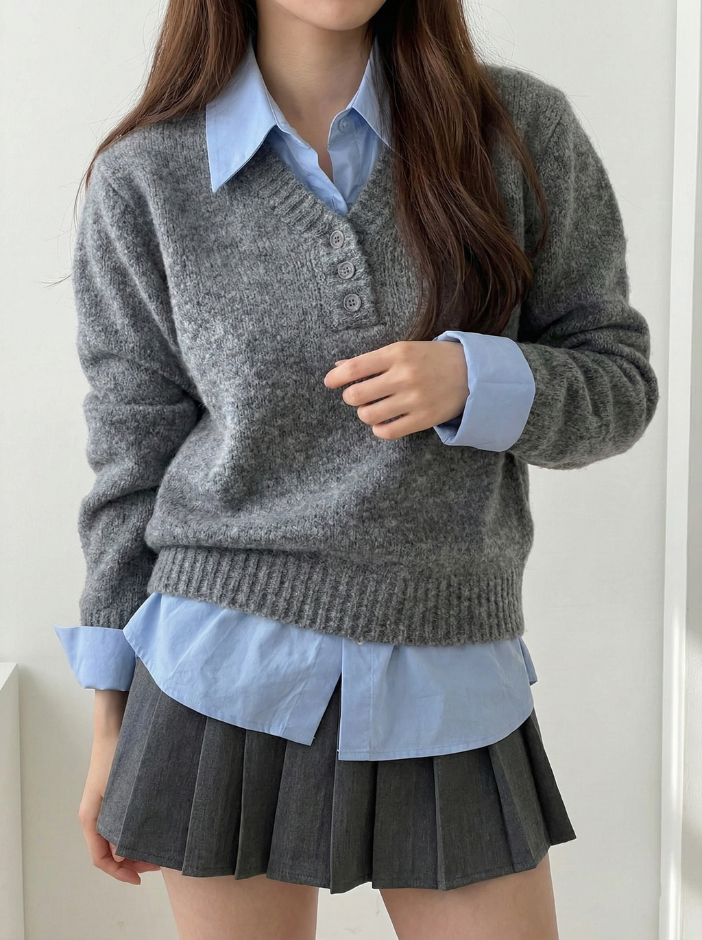 シャツドッキングボタンニット