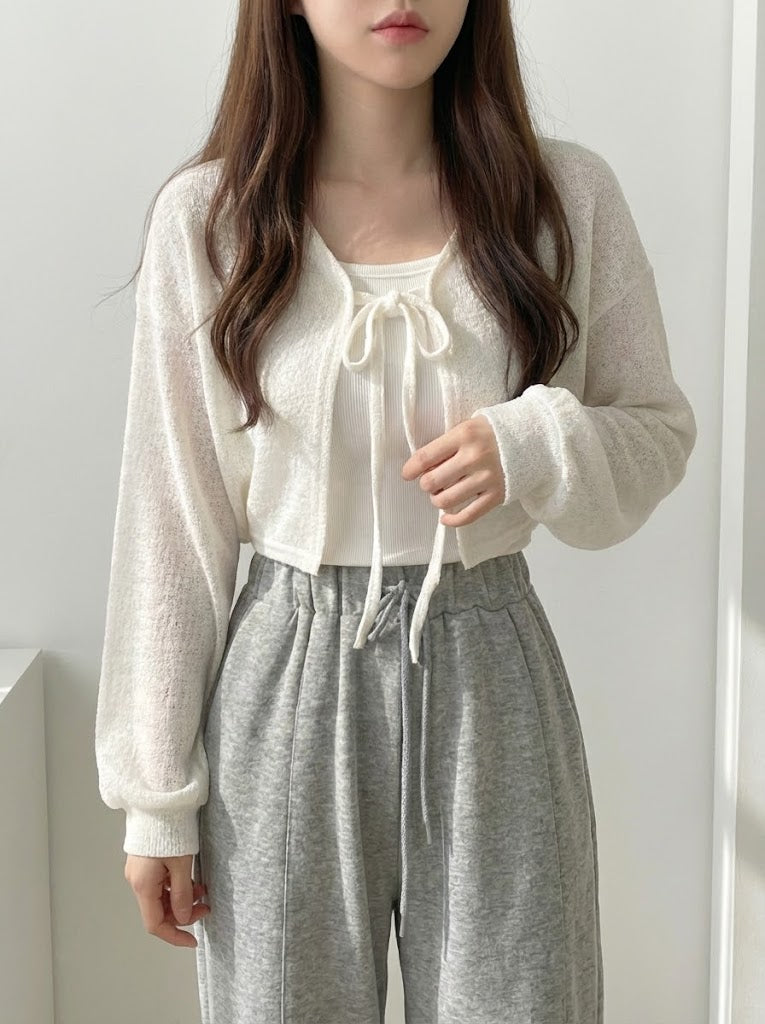 リボンクロップドボレロカーディガン