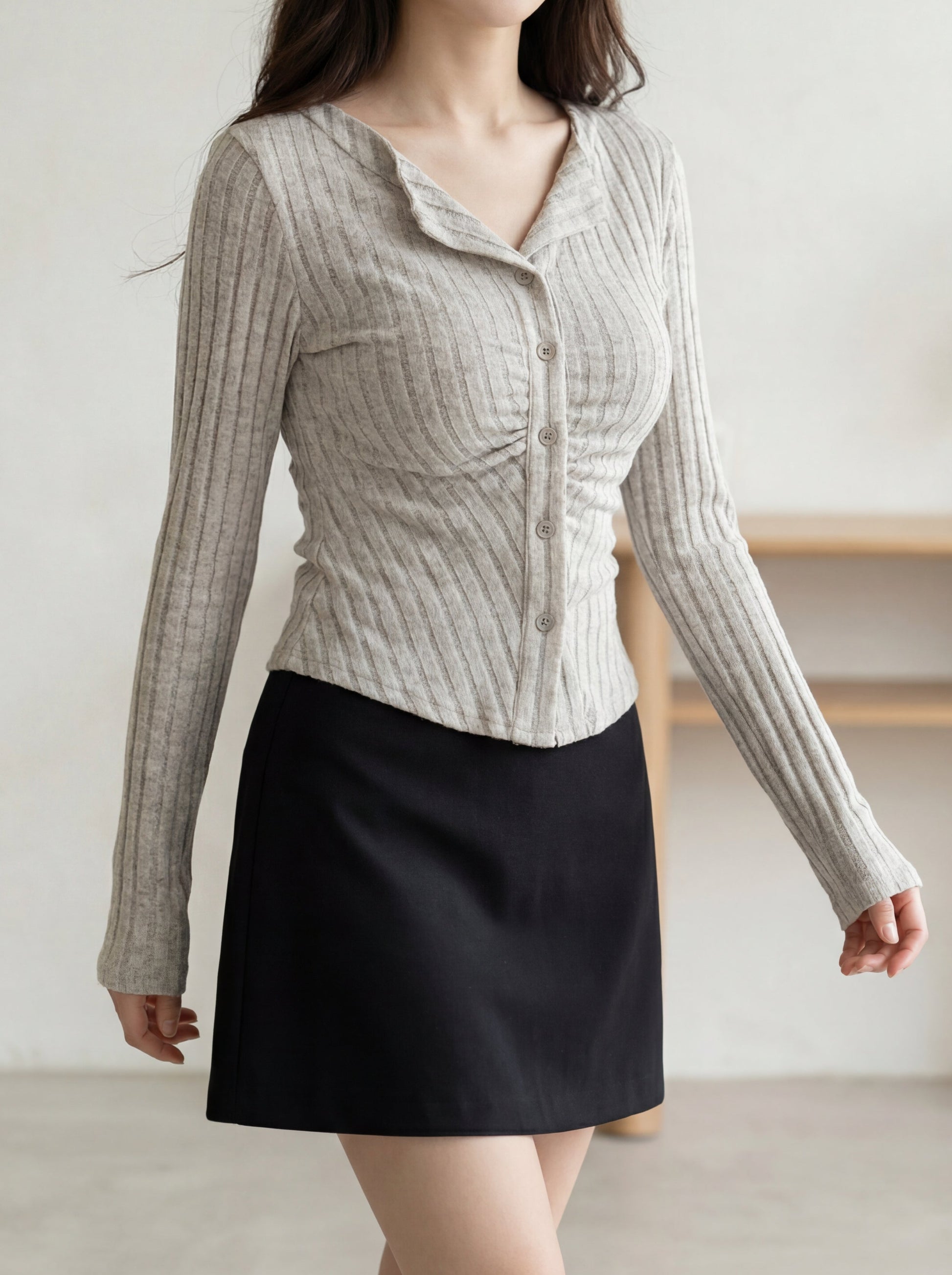 スリムフィットリブシャツカーディガン